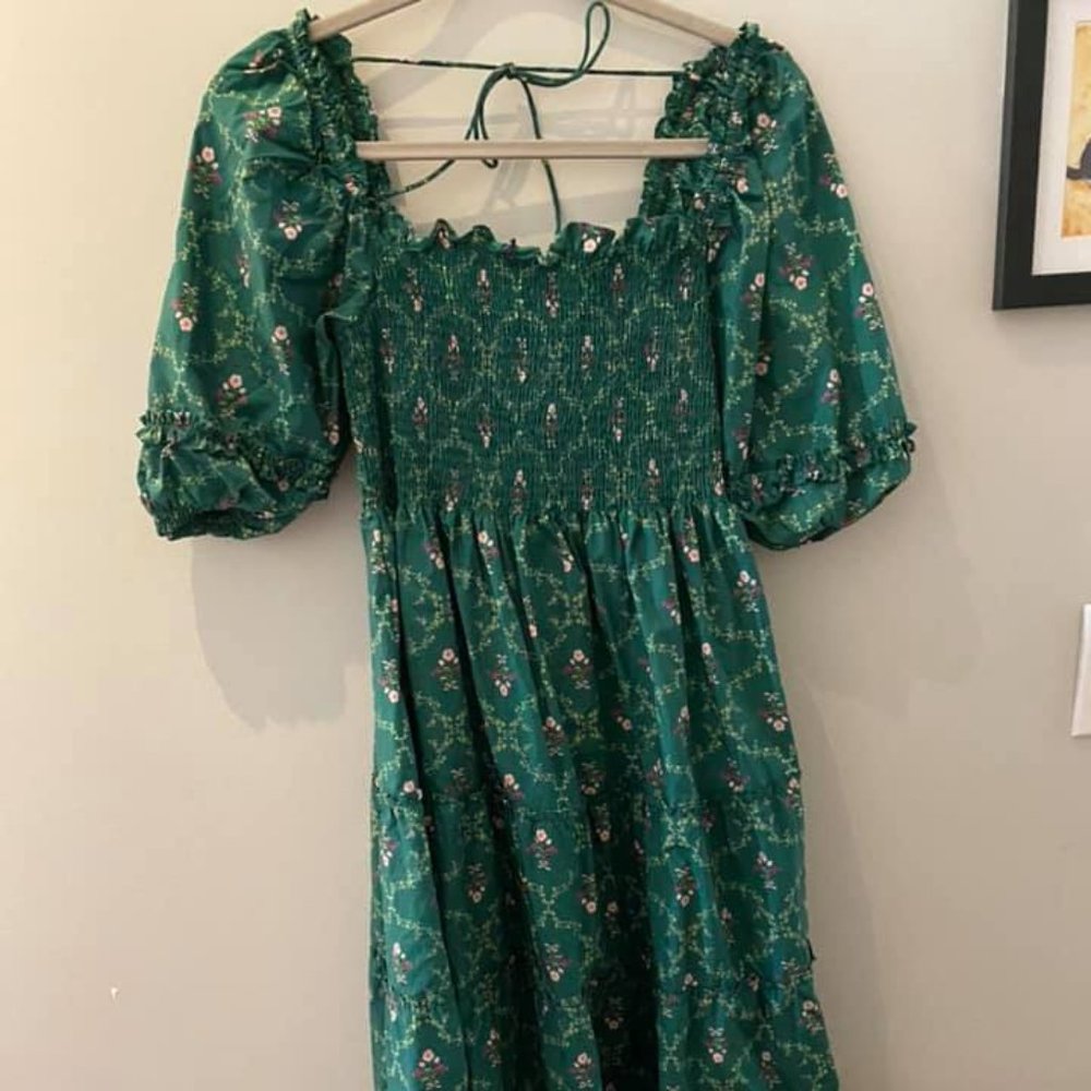 Hill House Nap Dress Emerald Trellis M